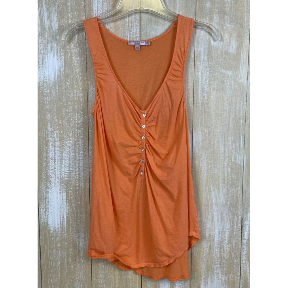 Calypso St Barth 100% Cotton Tank Top Size XS Orange Button Front